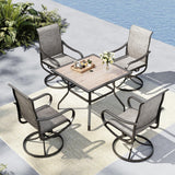 MFSTUDIO 5 PCS Patio Dining Set, 37'' Wood-Look Table & Swivel Mesh Chairs