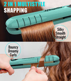 Mnsyflns 2 in 1 Hair Straightener and Curler-15s Fast Heating Ceramic Flat Iron, LCD Temp Display, Wide Plates for Short/Long Hair, Portable Travel Straightener with Heat-Resistant Glove & Clips,Green