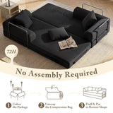 Living&Giving 89" Cloud Boneless Convertible Sofa Bed, 5-in-1 Foldable Compressed High-Density Sponge Sofa, Corduroy Fabric 3 Seater Sleeper Couch Futon Daybed for Living Room Bedroom (Black)