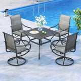 MFSTUDIO Patio Dining Set for 4 w/Square Metal Table & Swivel Chairs