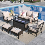 Sophia & William Metal Patio Furniture Set with Fire Pit Table, 7 Seats