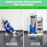 GoSports Premium Wooden Golf Bag Organizer and Storage Rack – Black, Brown, and White GoSports