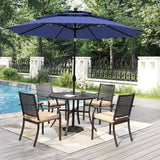 PHI VILLA 5pc Outdoor Table Set w/Umbrella, Round Metal Table & Chairs