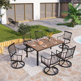 PHI VILLA 7 Piece, Outdoor Dining Set, 65"x39" Table, Umbrella Hole