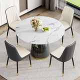 Vohuai Round Dining Table Set for 4, 45''Marble Grain Dining Room Table Set for 4 with Upholstered Chairs, Modern Dinner Table Set for Kitchen Dining Room