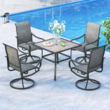 MFSTUDIO 5 PCS Patio Dining Set, 37'' Wood-Look Table & Swivel Mesh Chairs