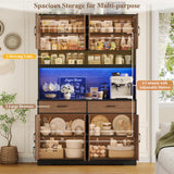 HOSTACK 75" Tall Kitchen Pantry Storage Cabinet, 45" W Hutch, Brown/Black
