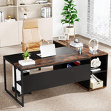 L Shaped Desk with Cabinet Storage, Executive Office Desk with Shelves