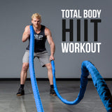 REP Battle Ropes - PolyDacron Battle Rope for Strength and Conditioning Workouts – 1.5" and 2" Diameter, 30ft, 40ft, 50ft Lengths with Optional Cover Sleeve (Blue With Sleeve, 2.0 x 50 ft)