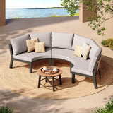 Oasbira Luxury Patio Furniture Set for 5 People, 4-Piece Curved Patio Conversation Sets with Woven Rope & Modular Coffee Table, Half Moon Outdoor Furnitrue Set for Deck, Garden, Gray