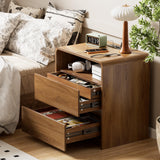 Modern Nightstand Set of 2 23.8" Walnut Nightstands with Hidden Drawers Wood Modern Bedside Table Curved Profile Night Stands for Bedrooms Set of 2