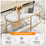 Yaheetech 42" Oval Glass Coffee Table for Living Room, 2-Tier Center Table with Storage Shelf for Small Space, Office