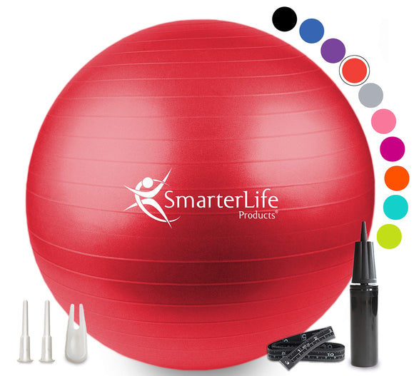 SmarterLife Exercise Ball Yoga Ball for Fitness, Balance, Stability, or Pregnancy, Gym Ball for Core Workout, Physical Therapy, Yoga Ball Chair for Office, Anti-Slip Anti-Burst (45 cm, Red) SmarterLife Products