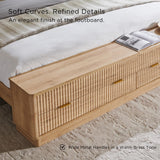 T4TREAM Fluted King Bed with Headboard and Storage Bench, Natural Oak