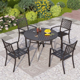 PHI VILLA 5 Pcs Outdoor Dining Set for 4&Round Steel Table