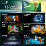Hisense 55" Class U6 Series Mini-LED 4K UHD Smart Fire TV (55U65QF, 2025 Model) - QLED, Native 144Hz, HDR10+, Dolby Vision IQ, Dolby Atmos, Game Mode Pro, ALLM, Alexa Built in, Black