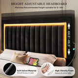 YITAHOME King Size Bed Frame with Velvet Vertical Tufted Upholstered Adjustable Headboard, 4 Storage Drawers, RGB LED Lights and USB Ports, No Box Spring Needed, Fast Assembly, Noise-Free, Black