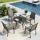 MFSTUDIO 5 Piece Outdoor Dining Set w/Round Metal Table & Sling Chairs