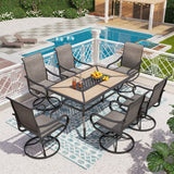 PHI VILLA 7 Pcs Patio Dining Set, Swivel Chairs & Wood-Look Table, Brown