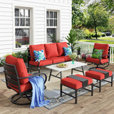 MFSTUDIO 6 Piece Metal Patio Furniture Set with Red Cushion