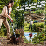 Cordless 2-in-1 Tiller Cultivator & Weed Wacker Compatible with Dewalt 20V Battery (Tool Only), Ecarke Brushless Electric Garden Tiller Weed Eater, 9" Tilling Width 9.4" Depth for Soil Cultivation