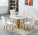 Maotifeys White Marble Dining Table for 4-6, Luxury 45" Round Faux Marble Kitchen Table for 4 Modern Circle Dining Room Tables with Diamond Gold Stainless Steel Base