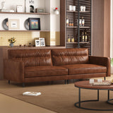 86.61" 3 Seater Brown Leather Sofa, Mid Century Modern Couch