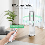 Xcity TP09Pro Commercial Bladeless Tower Fan, 3-in-1 Air Purifier, Space Heater & Cooling Fan, Remote Control, HEPA H13 Filtration for Bedroom & Home Office, Silver & White