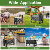 Collapsible Wagon with Wheels 220 lbs Heavy Duty, Folding Utility Wagon Cart with All‑Terrain Wheels, Telescoping Handle & 2 Cup Holders
