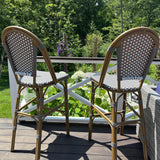 PURPLE LEAF Bar Stools French Bistro Rattan 30" Set of 2 Kitchen, Grey