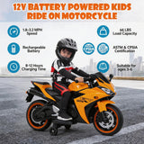 Children's Electric Motorcycle - 12V Electric Motorcycle, Manual Throttle, LED Wheel hub, Music Function, Suitable for Outdoor Riding- Ages 3-6 (Orange + Plastic + 50-99 Lbs)