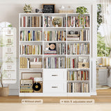 HOSTACK 71" Tall Triple Wide Bookshelf with Storage Drawers & Doors, White