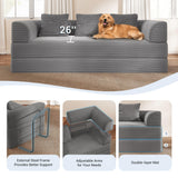 89" Cloud Boneless Convertible Sofa Bed, 5-in-1 Foldable Compressed High-Density Sponge Sofa, Corduroy Fabric 3 Seater Sleeper Couch Futon Daybed for Living Room Bedroom (Medium Gray)