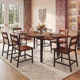 7-Piece Dining Table Set for 6, 63" Extendable Kitchen Table with Curved Backrest Chairs