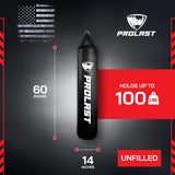 PROLAST Heavy Punching Kicking Bag for Adults, Boxing, MMA, Martial Arts, Muay Thai, Strength Training Equipment, Unfilled, 5ft, 100 lbs, Vertical Logo, Black