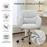 Home Office Desk Chairs Swivel Small Computer Chair with Wheels, Upholstered Vanity Chair Adjustable Height Chenille Office Chair for Living Room Dorm Bedroom