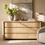 ModernMate 9 Drawer Dresser for Bedroom, 63" Wide Wooden Dresser with 3.1" Solid Rounded Legs, Heavy Duty Modern Wood Chest of Drawers, Large Storage Organizer for Living Room, Hallway, Natural Oak