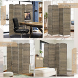 Room Divider, 6 Ft 4 Panel Folding Privacy Screen, Hand-Woven PP Wall Partition with Pine Wood Frame