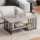 Masigle Coffee Table, 2-Tier Coffee Table with Storage, 39.4" Farmhouse Wooden Center Table, Easy to Assemble, for Living Room, Wash Gray