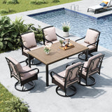 MFSTUDIO 7PC Patio Dining Set, Rectangular Table, Swivel Rattan Chairs