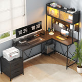 L Shaped Gaming Desk with 2 Drawers and Hutch, Home Office Computer Desk with Computer Stand and Pegboard