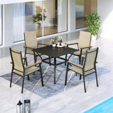 MFSTUDIO 5 Piece Outdoor Dining Set, Metal Table & Aluminum Chairs, Beige