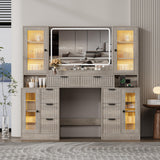 Fluted Makeup Vanity Desk with Mirror and Lights