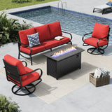 MFSTUDIO 4 Piece Metal Patio Furniture Set with Fire Pit Table, Red