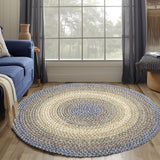 Super Area Rugs Braided Rug Round 6ft Farmhouse Kitchen Rug - Ridgewood Braided Carpet for Dining Room Table - Reversible - Indoor/Outdoor - Made in USA - Blue/Beige, 6' Round