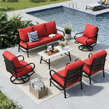 MFSTUDIO 6 Piece Metal Patio Furniture Set with Red Cushion