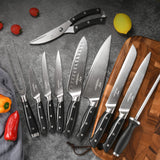 18 Pieces Damascus Kitchen Knife Set | Non-slip ABS Ergonomic Triple Rivet Handle for Meat Fork, Knife Sharpener and Shears NANFANG BROTHERS