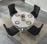 Maotifeys White Marble Dining Table for 4-6, Luxury 45" Round Faux Marble Kitchen Table for 4 Modern Circle Dining Room Tables with Classic American Style Silver Stainless Steel Base