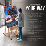 U.S. Art Supply Heavy Duty Extra Large Adjustable Wood H-Frame Easel - Sturdy Wooden Stand, Locking Caster Wheels - Studio Artist Easel for Painting, Canvas Holder Display, Sturdy Beechwood