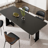 Rectangle Dining Table for 6-8 People, 71" Black Wood Kitchen & Dinner Table with Solid Wood Legs
